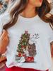 Women's Tops Christmas Short Sleeve Tees Female Summer Beach Funny Cartoon Santa Reindeer Printed T-Shirt Regular Graphic Female