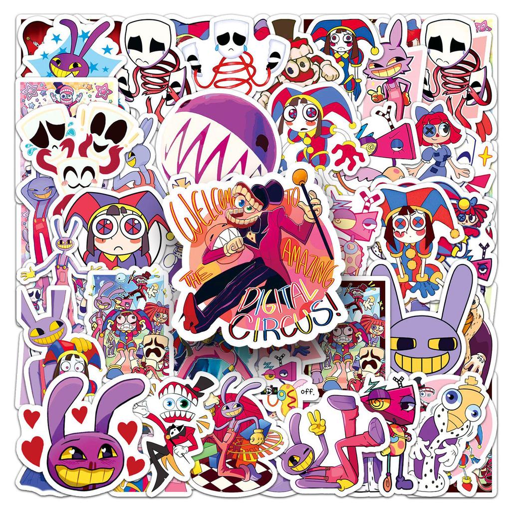 54 Pcs Waterproof Epoxy Digital Circus Cartoon Character Stickers for Phone Case Decoration
