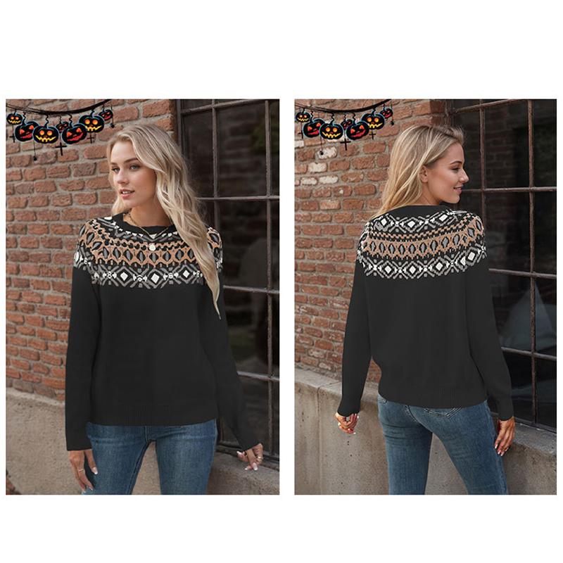Höst Vinter Vintage Dam Stickad Tröja Patchwork Slim Dam Pullover