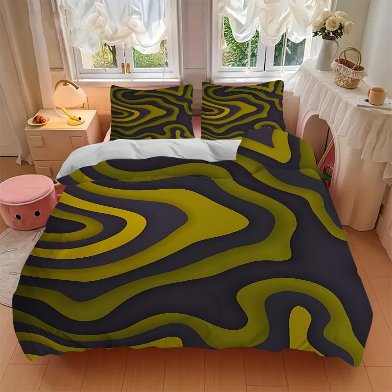 3Pcs Abstract Wave Pattern Printed Bedding Set, Breathable And Soft, Machine Washable, Christmas Gift, Suitable for Bedroom Decoration, 15198