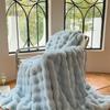 Autumn-Winter Double-Layer Faux Rabbit Fur Plush Nap Throw Blanket Shawl