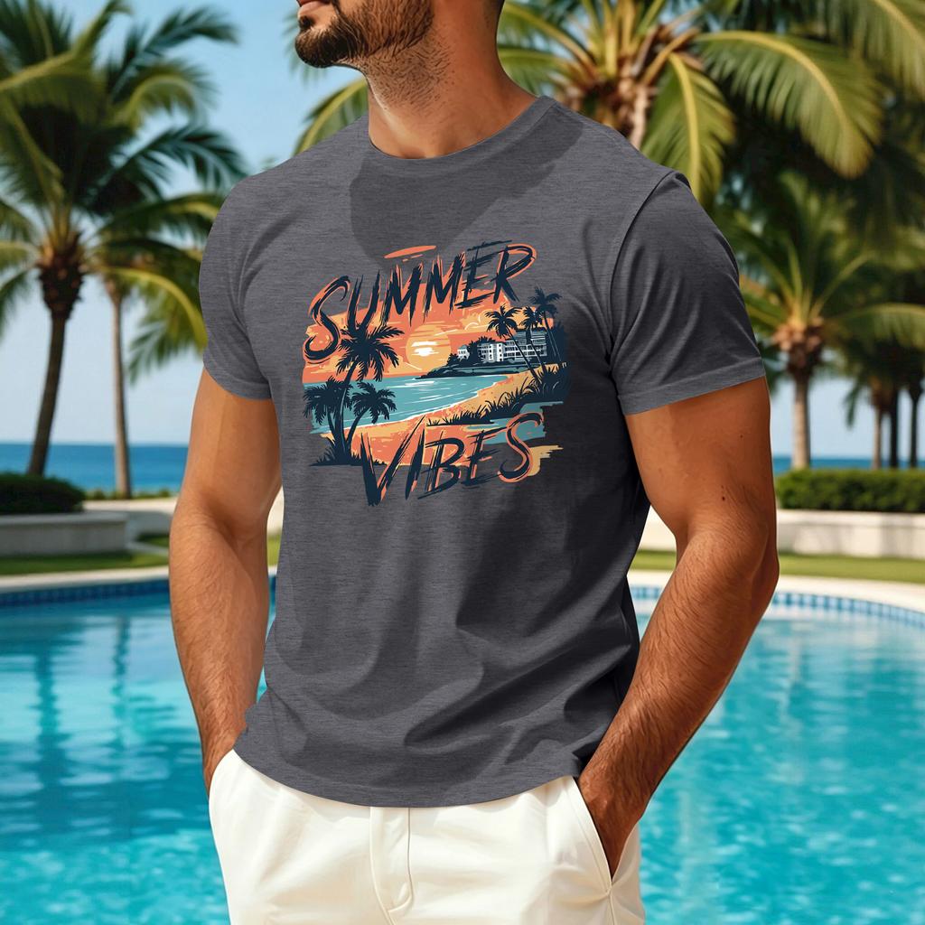 Men’s Summer Short Sleeve Crew Neck Ice Silk T Shirt with Hawaiian Print Casual Sun Protection Quick Dry Top