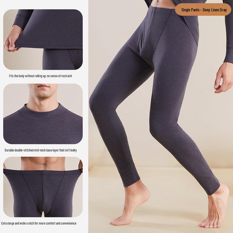 Men's Fleece-Lined Thermal Underwear Set - Heat-Retaining Cotton-Wool Base Layer with Undershirt and Pants