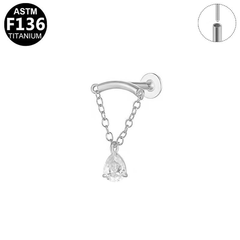 Titanium G23 Zirconia Chain Ear & Lip Studs - Horse Eye Design, High-End Piercing Jewelry