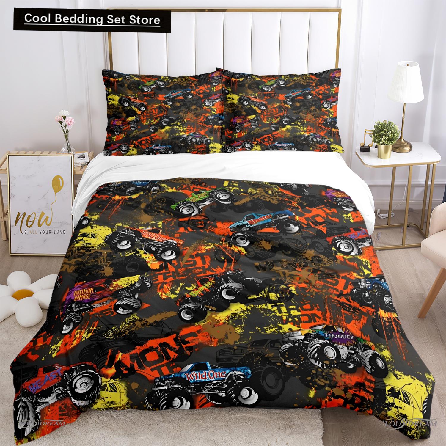 

Пододеяльник Monster Truck Catroon Monster Jam Комплекты постельного белья Мягкие пододеяльники и наволочки для подростков Single/Double/Queen/King 135x200cm