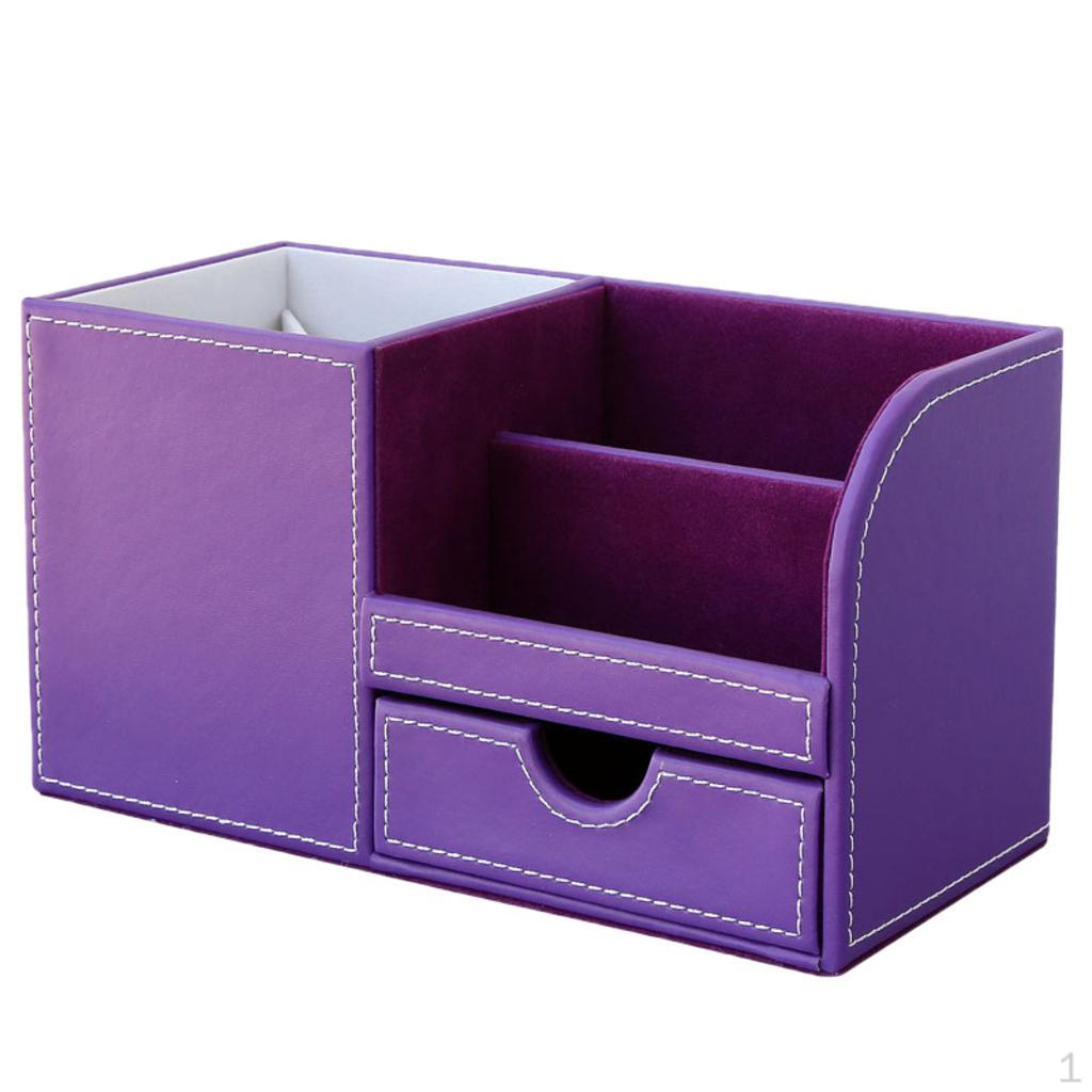 3-Slot PU Leather Drawer Desk Stationery Sundries Gadget Organizer Storage Box Business Card Holder