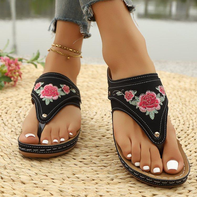 

Women s Plus Size Flower Wedge Slippers Spring Comfortable Sandals 43 бордовый
