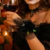 Formal Suit Dress Floral Decor Black Burgundy Rose Tulle Mesh Corsage for Bridal Groom, Gothic Retro Style Wedding Guest Boutonniere Artificial Flower