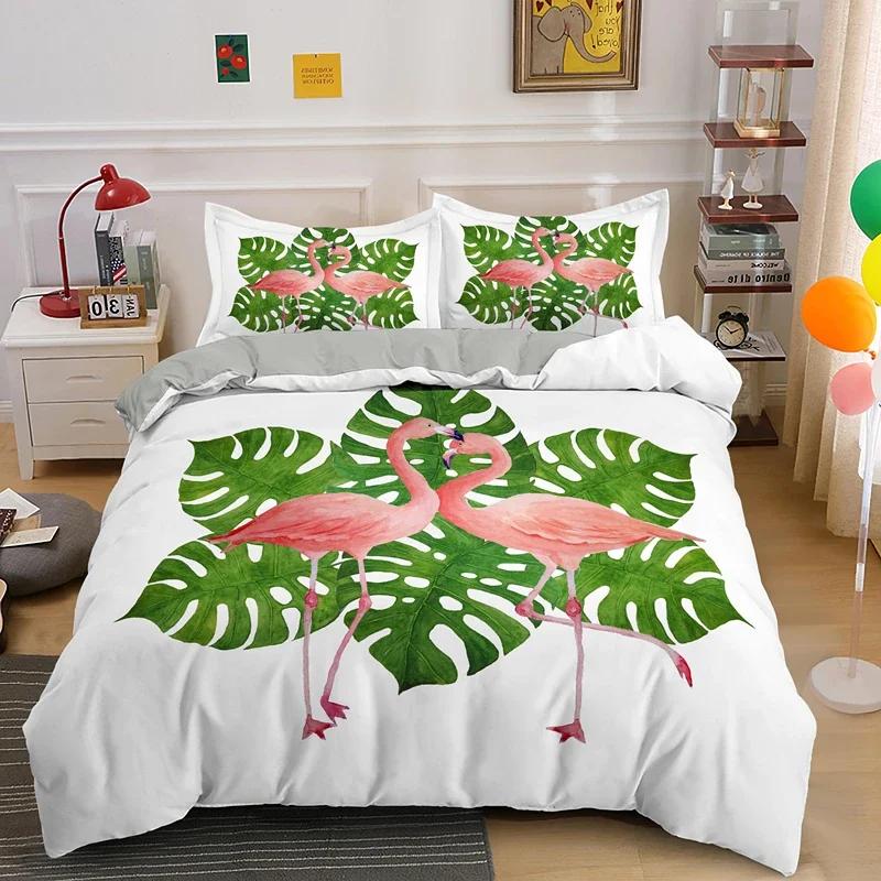 Comforter Cartoon Pink Flamingo Single Double Queen Extra Large Girls Children Teenager Bedding Set 3 Pcs With 2 S
