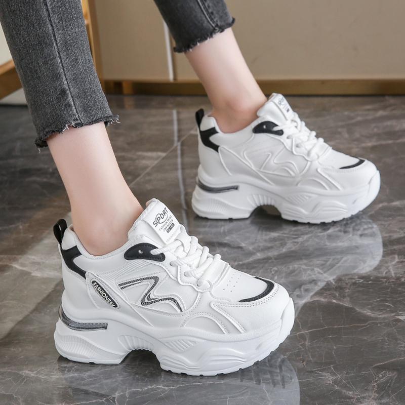Fashion Fashion Mix Color Chunky Sneakers Women 2025 Spring Pu Leather Lace Up Platform Shoes Woman Thick Bottom Vulcanized Sneakers