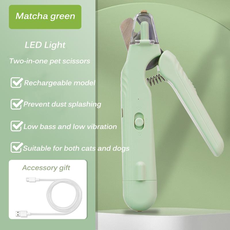 Pet nail clippers, cat nail clippers, stainless steel LED electric nail grinders, two-in-one nail clippers for both cats and dog зелёный