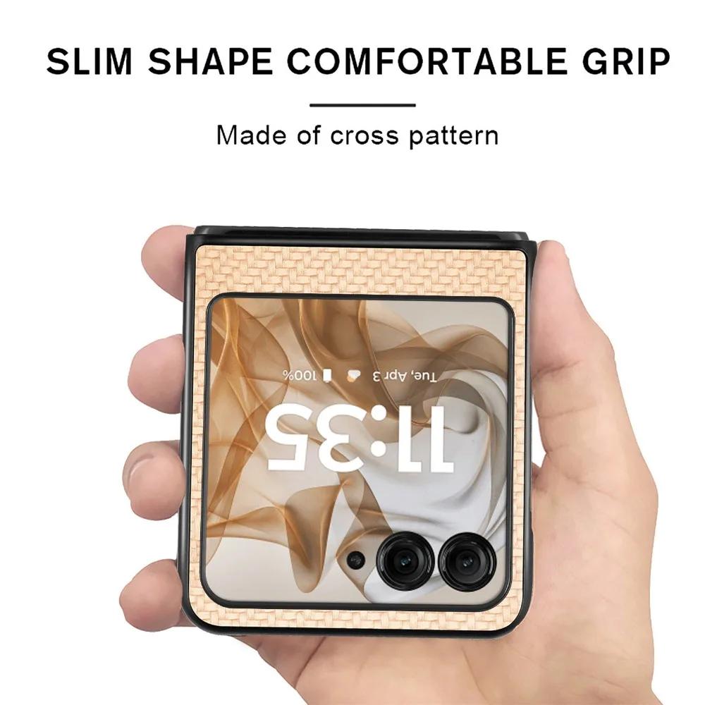 For Motorola Razr 50 Ultra Mooto Razr40 Carbon Fiber Pattern Plain PU Leather Phone Case Solid Color Anti-drop Protective Cover