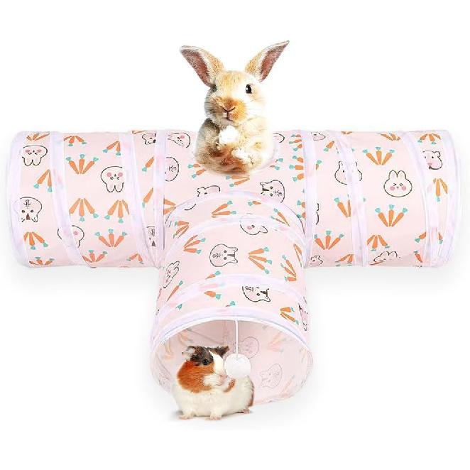 3 Way Washable Hideout Toys, Small Pet Tunnels and Tubes for Baby Rabbit Ferret Hamster Chinchilla Hedgehog Hiding and Resting (White)