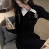 School Student Knitted Knit Black Dress Women Preppy Style Korean Fashion Kpop Long Sleeve Mini Short Dresses Autumn