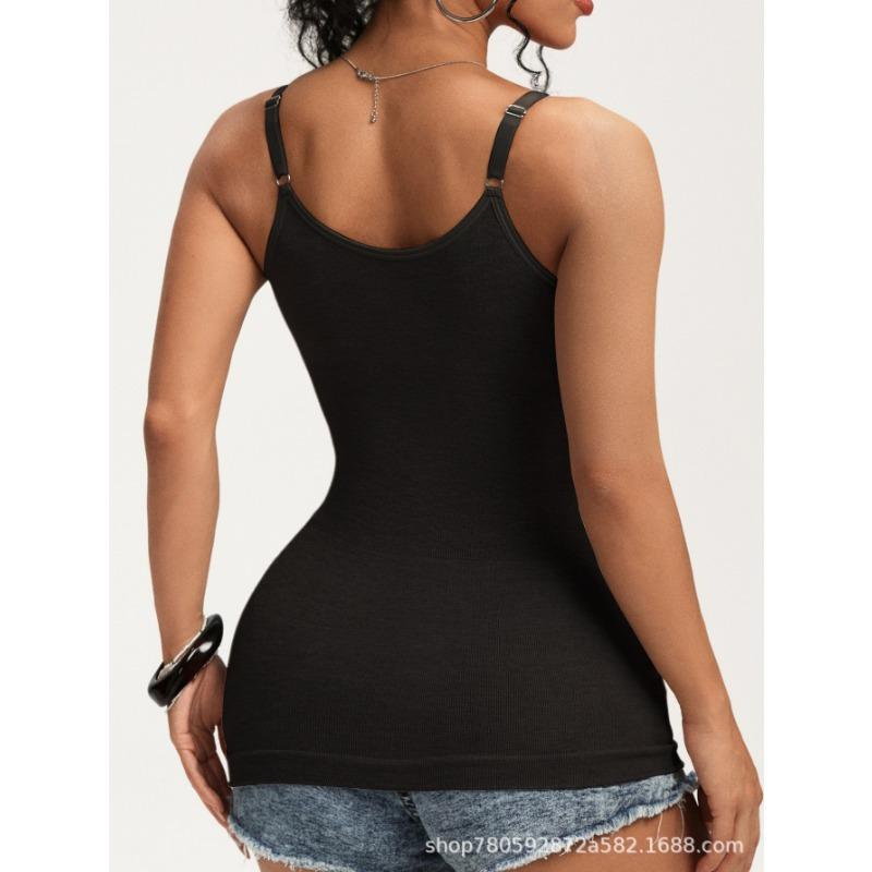Women's White Seamless Shaping Camisole Deep V Neck Tummy Control Shapewear Tank Top