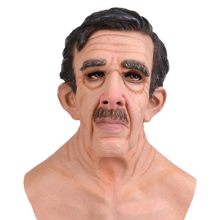 Halloween Smoking Old Lady Mask Latex Headgear Cosplay Old man's hat, grandpa's wig, mask