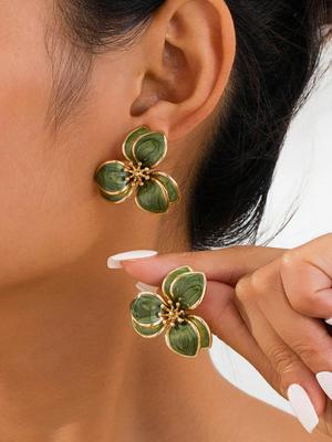 1pair Lovely Seaside Floral Drop Stud Earrings For Women