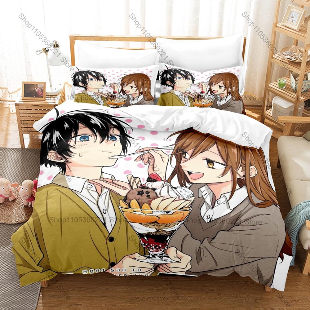 Japanese Kpop Horimiya Bedding Set 3Pcs Cartoon Character Printed Duvet Cover Set Bedroom Decor Gift For Fans