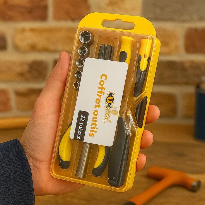 Mini Coffret Outils 22 Pièces - BOXELEC - Tournevis, Pince, Douilles - Compact et Pratique - Bricolage Maison