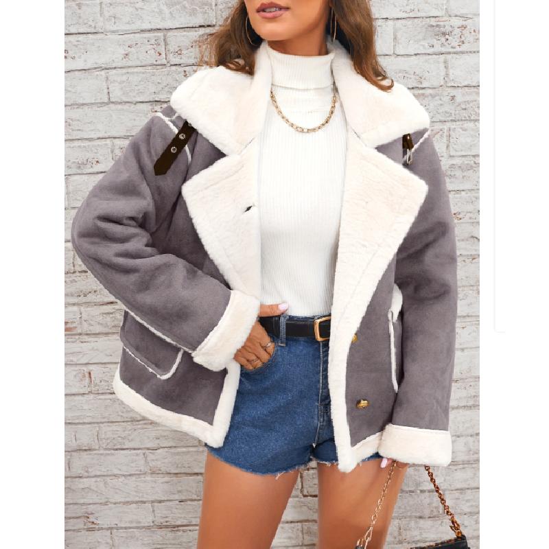 Giacca di Pelliccia Sintetica con Collo a Revers Autunnale e Invernale Nuova Moda Europea e Americana Cappotto Caldo Integrato Pelliccia Donna