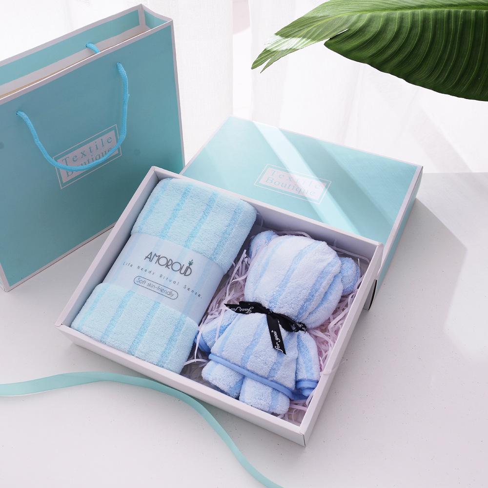 Bear Towel Pack Universal Household Absorbent Towel Birthday Gift Face Towel Striped Solid Color Face Towel