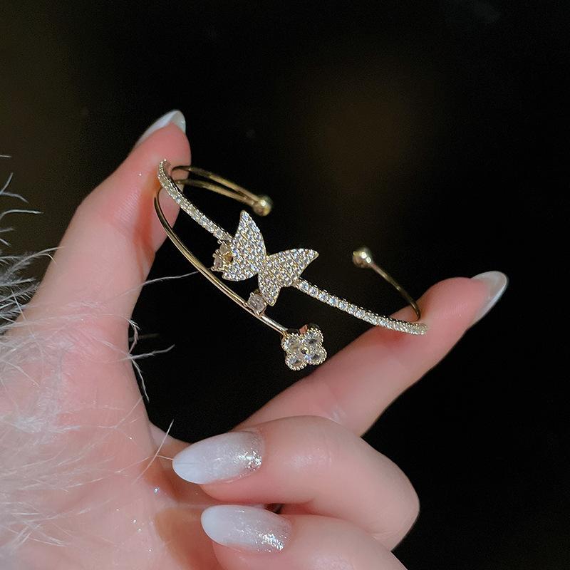 Super Flash Zircon Round Heart-shaped Flower Multi-layer Open Bracelet Exquisite and Beautiful Bracelet Light Luxury Jewelry Women