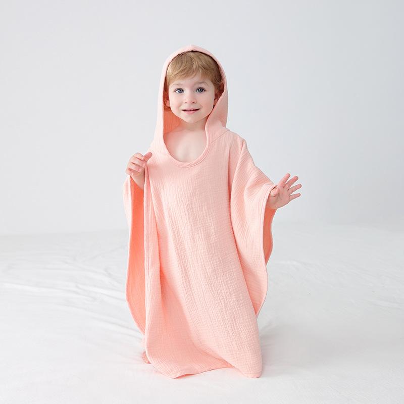 All-cotton Gauze Hooded Cape Bath Towel Wearable Swimming Absorbent Hooded Bathrobe Children s Beach Towel Bathroom Use (as the picture,Standard&Standard)