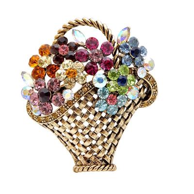 Kreative Blumenkorb Zirkon Brosche Vintage Bunte Pins Frauen Modeschmuck Kleidung Mantel Dekoration Schal Schnalle