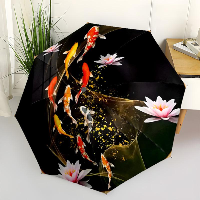 Yin-yang Carp Harmony Automatic Umbrella with 8-Rib Compact Design Perfect for Outdoor Adventures Elegant Women's Umbrella Wedding Party Gift