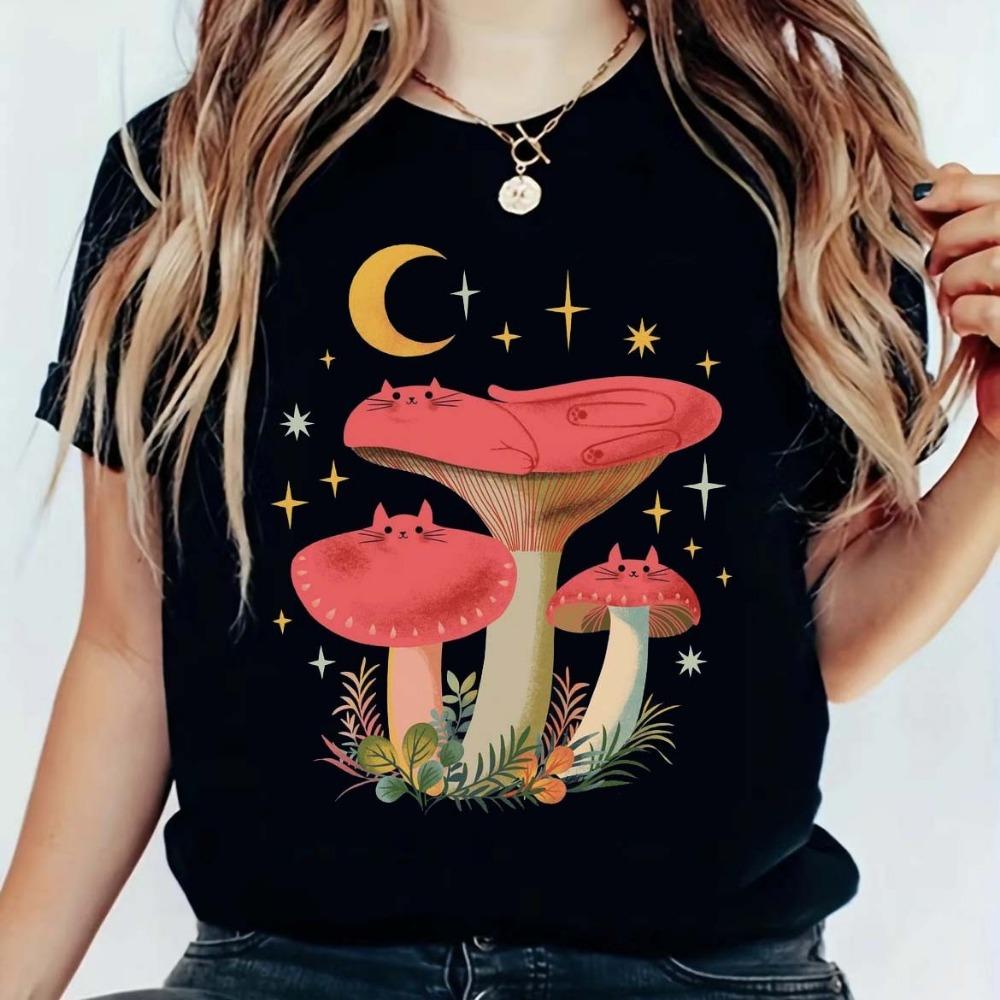 Vintage Botanická Grafická Trička Pánské Dámské Unisex Houbová Kouzelnická Polička Potisk Ležérní Krátký Rukáv Letní Top Trička