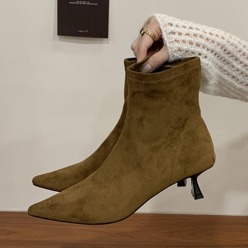 Eilyken Autumn Winter Concise Pointed Toe Ankle Boots Women Elegant Thin Low Heels Elegant Party Femme Shoes