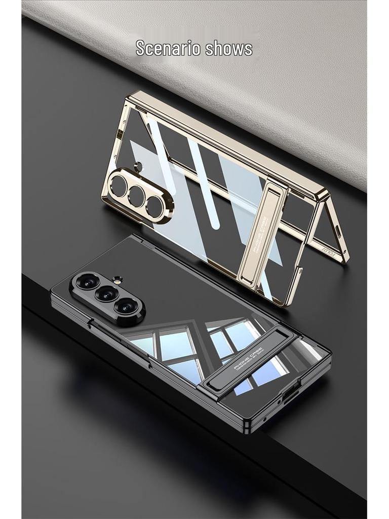 Samsung Z Fold7 Magnetic Hinge Case - Transparent Protective Cover with Triumph Stand
