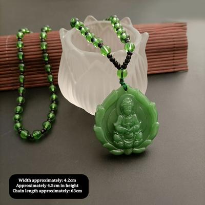 Halskette mit handgeschnitztem Guanyin-Jade-Anhänger im chinesischen Stil, grüne Jade, buddhistisches Ornament, Amulett für Frauen und Männer, Glücksschmuck, Geschenk