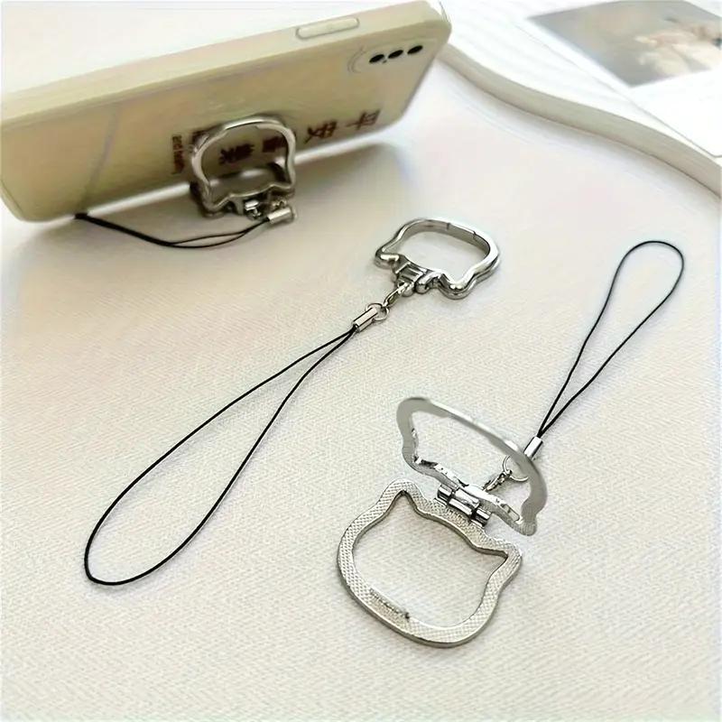 1PCS Cat-shaped Aluminum Alloy Mobile Phone Lanyard with Built-in Bracket Lazy Bracket Multi-function Ring Portable Desktop Universal