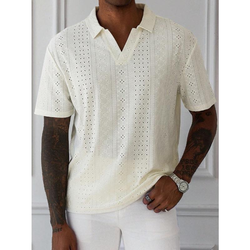 Camiseta de Verano Nueva de Manga Corta Tejido Jacquard Hueco de Punto Cárdigan para Hombre