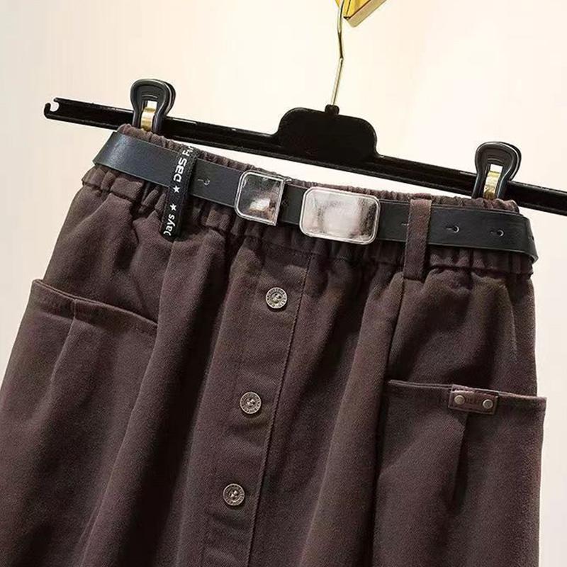 Washed Cotton Large Size Skirt Female Slit High Waist Slimming Medium Long Straight Skirt