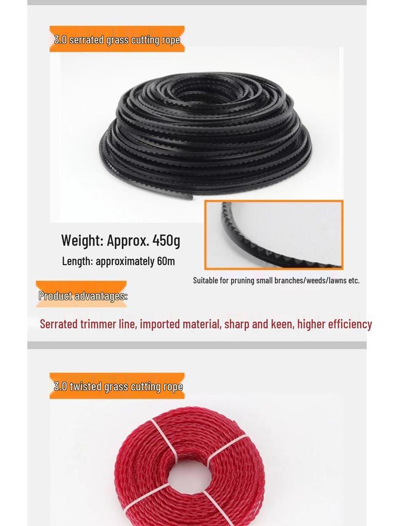 Steel Wire Braided Nylon Trimmer Line: Wear-Resistant, Sawtooth Weeding Rope for Mowing.