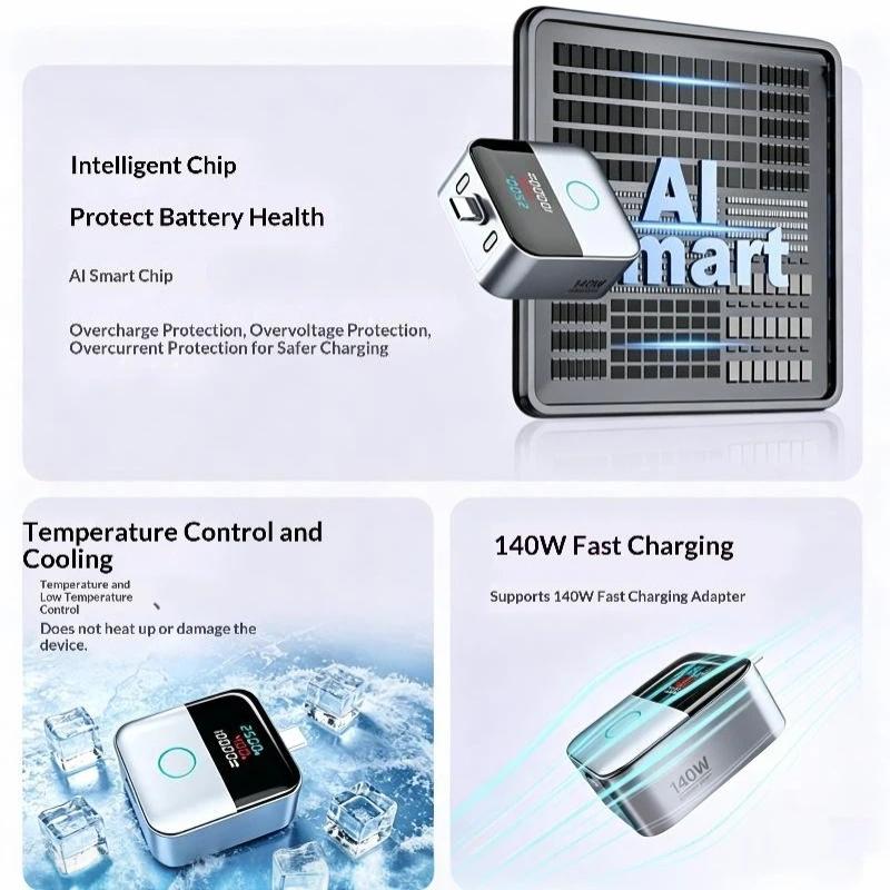 140W Smart Charging Adapter Auto Power-off Overcharge Protection Full Charge Separator for Business Trip Use