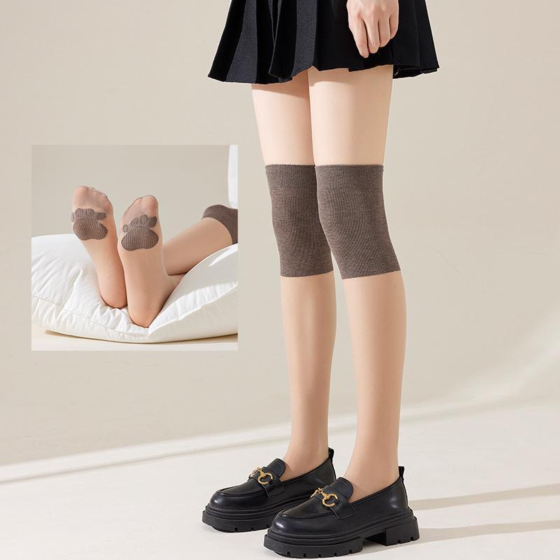 Women's Knee High Stockings for Air Conditioned Rooms Thin Seamless Over The Knee Long Stockings Cat Paw Pattern Anti Slip Anti Snagging Stockings