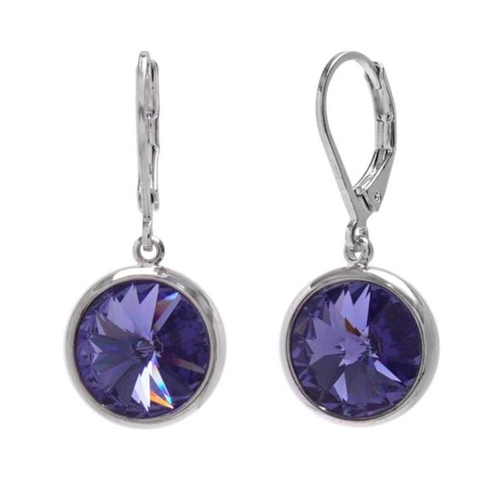 10mm Crystal Leverback Earrings Tanzanite