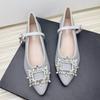 Fashion Flat Shoes for Women 2025 Spring Autumn Mary Jane Shoes Women Pointed Toe Rhinestone Square Buckle Patent Leather Plus Size Shoe