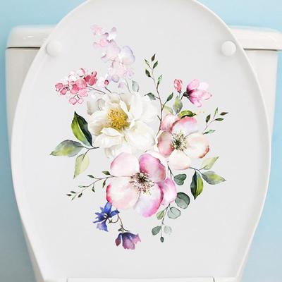 Toilettendeckel-Aufkleber, starke Klebrigkeit, PVC, wasserdicht, leicht abziehbar, Blumenmotiv, Toilettensitz-Aufkleber, Toiletten-Kunstdekoration