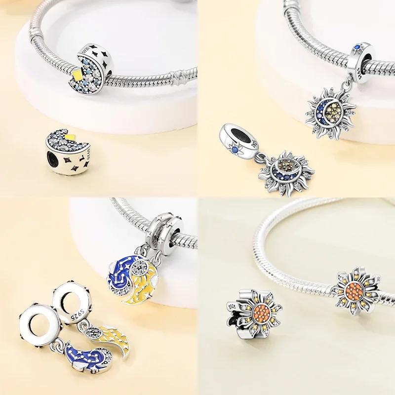 Copper Metal Star Moon Sun Series Charm Bead Components Luminous Bead Component Designed For Authentic Original Bracelet High Quality Fine Jewelry