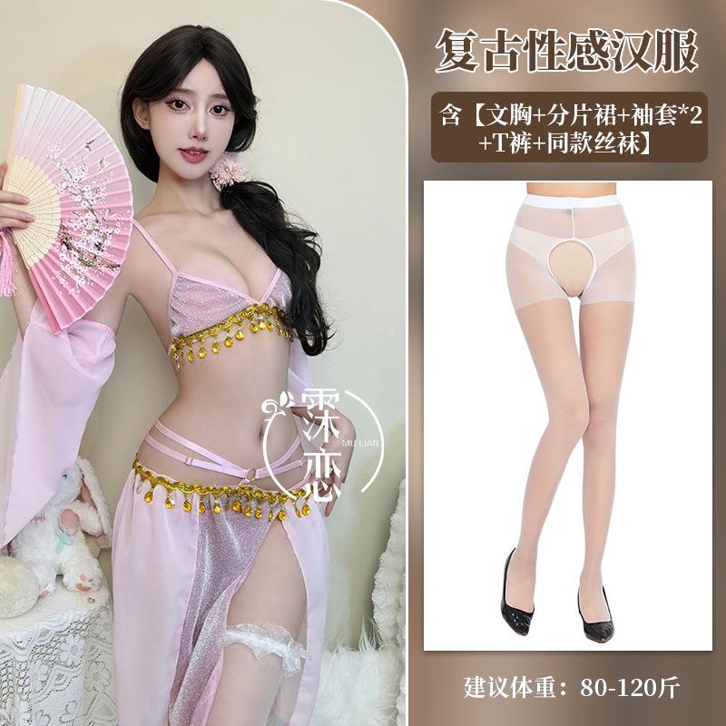 Sex underwear retro sex belly pocket lace bare chest three-point sexy hanfu dress