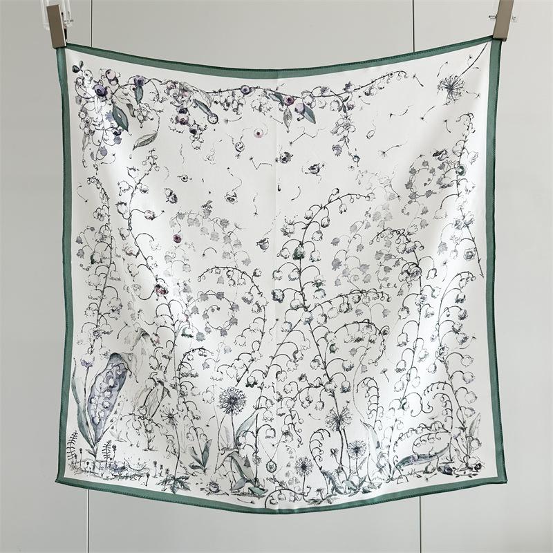 Old Qian Feng silk scarf, women's mulberry silk double crepe temperament printing versatile Chinese square scarf, outer scarf shawl
