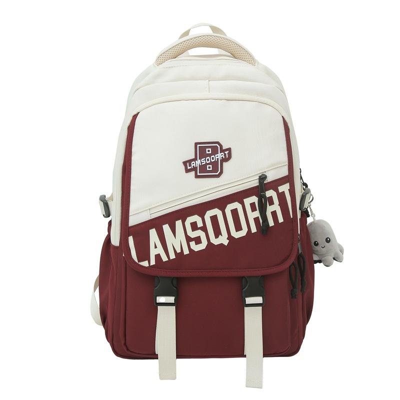 

Fashion versatile letter printing contrasting color large-capacity schoolbag for men and women new campus commuter backpack Without pendant красный