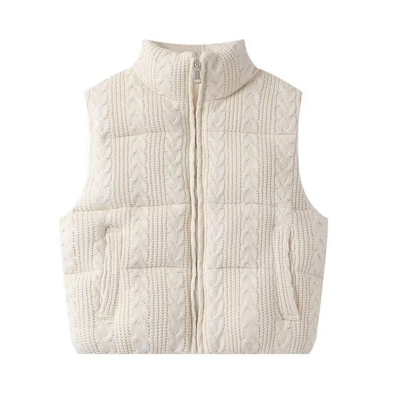 Kaslead New Women Clothes Western Style Fashion Simple and Versatile Knitted Cotton-Padded Coat Vest 6318224