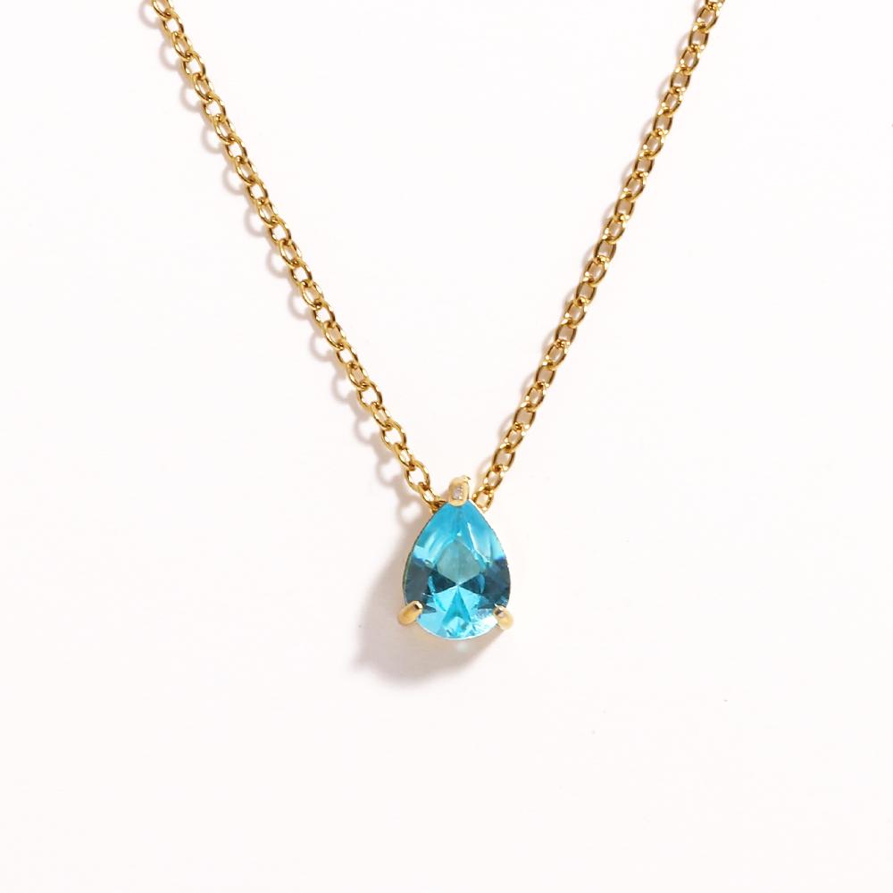 

Colored CZ Stainless Steel Teardrop Zirconia Pendant Shiny Crystal Necklace Women s Birthstone Collarbone Chain Wholesale