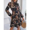 New Elegant Floral Tie Waist Long Sleeve Pleated Skirt Women's Fashion Dresses
