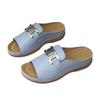 Women's Wide Width Solid Color Slides, Round Toe Chain Detail Mules, European Casual Sandals for Women